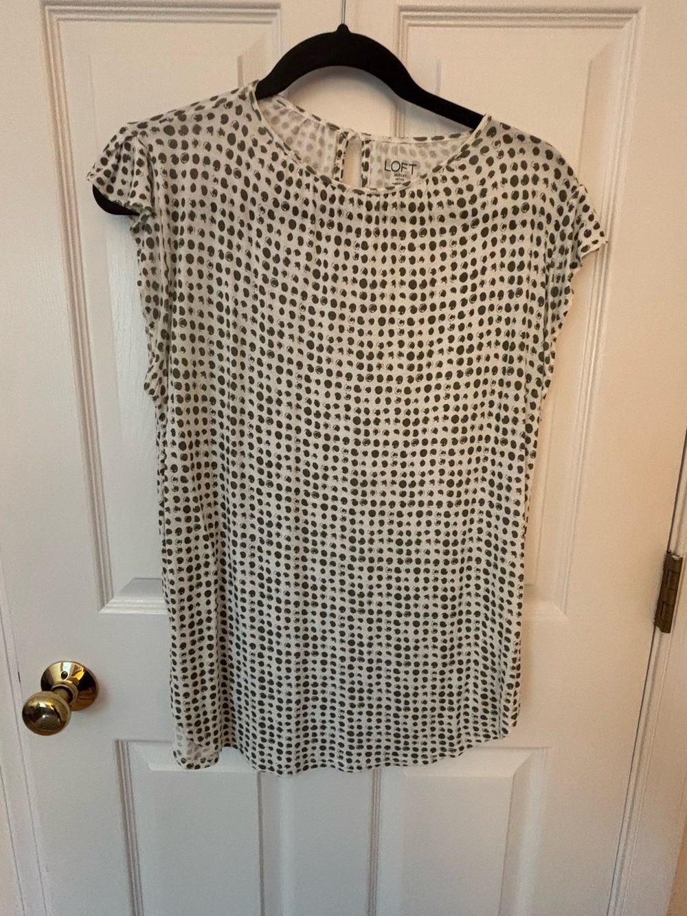 LOFT Cream Blouse with Gray Dot Print